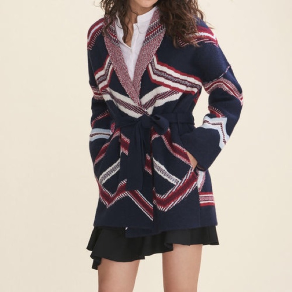 Maje reversible jacquard knit cardigan